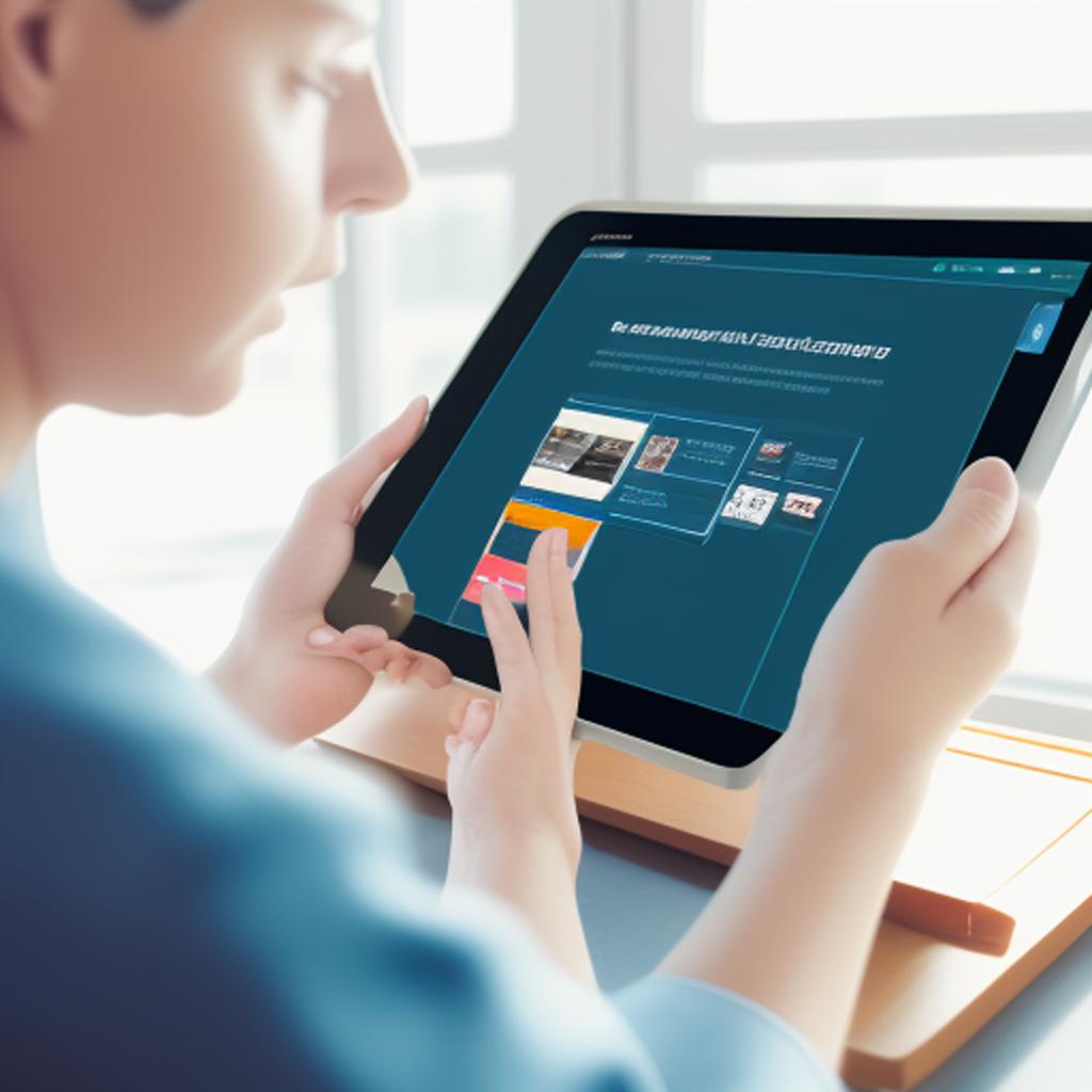Person browsing a dark dashboard of content cards on a tablet